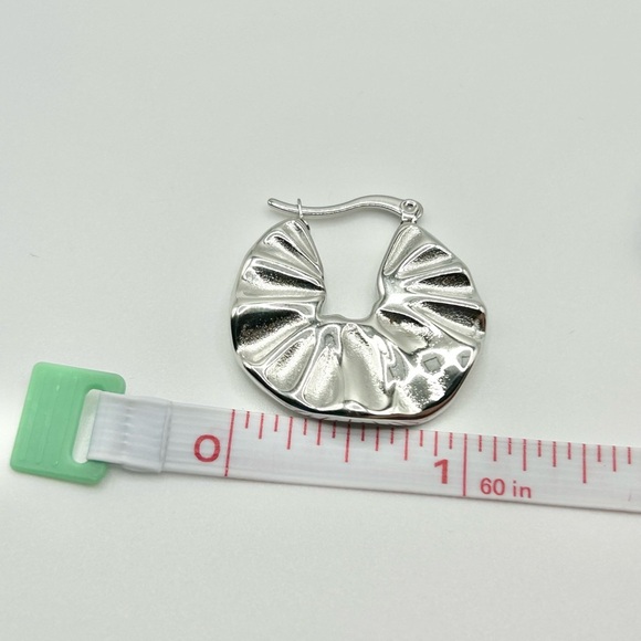 Silver Crescent Hoop Earrings with Unique Texture Design - Picture 3 of 3